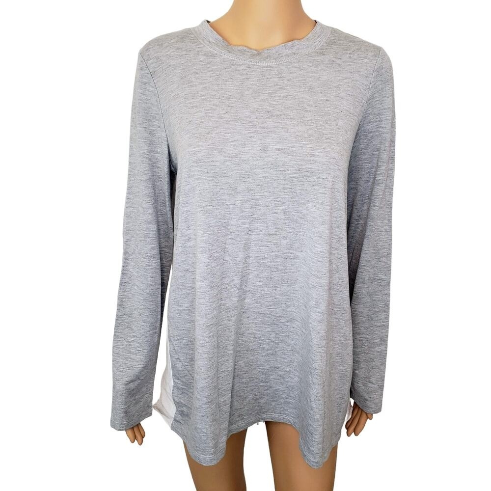 Anthropologie Easel‎ Two Tone Sweater Fringed Gray White Long Sleeve Small